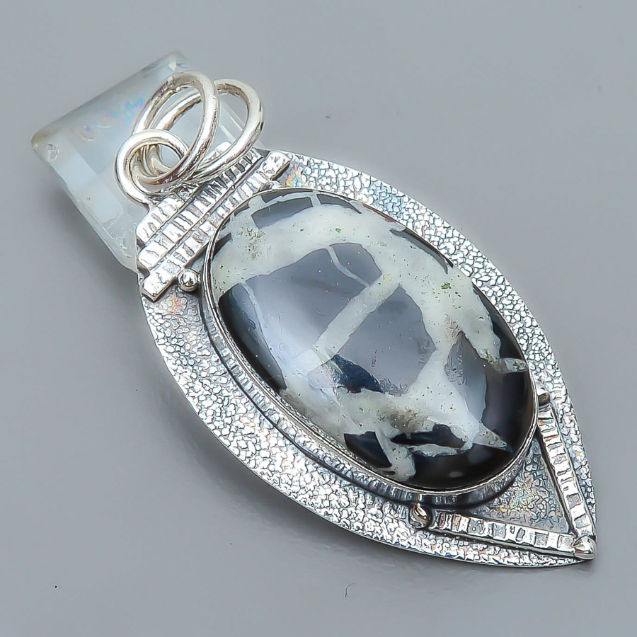Septarian Stone 925 Sterling Silver Pendant, Handmade Pendant, Oval Pendant, Brown Pendant, Unique Silver Pendant, Fine Pendant, Silver Jewelry Pendant