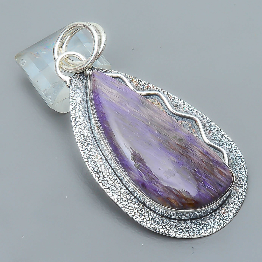 Charoite 925 Sterling Silver Pendant, Handmade Pendant, Pear Pendant, Purple Pendant, Unique Silver Pendant, Fine Pendant, Silver Jewelry Pendant