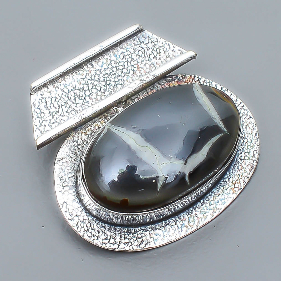 Septarian Stone 925 Sterling Silver Pendant, Handmade Pendant, Oval Pendant, Brown Pendant, Unique Silver Pendant, Fine Pendant, Silver Jewelry Pendant