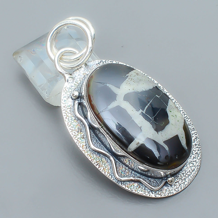 Septarian Stone 925 Sterling Silver Pendant, Handmade Pendant, Oval Pendant, Brown Pendant, Unique Silver Pendant, Fine Pendant, Silver Jewelry Pendant