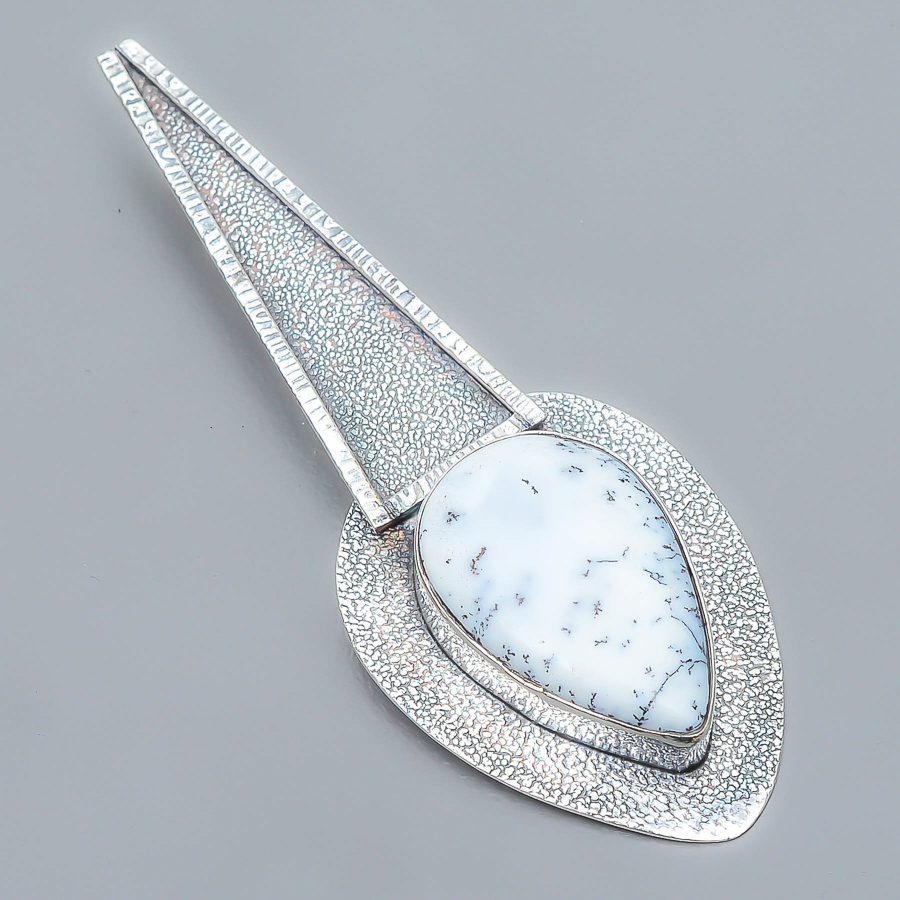 Dendritic Opal 925 Sterling Silver Pendant, Handmade Pendant, Pear Pendant, White Pendant, Unique Silver Pendant, Fine Pendant, Silver Jewelry Pendant