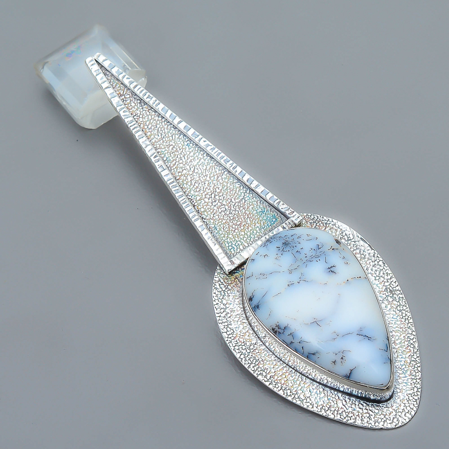 Dendritic Opal 925 Sterling Silver Pendant, Handmade Pendant, Pear Pendant, White Pendant, Unique Silver Pendant, Fine Pendant, Silver Jewelry Pendant