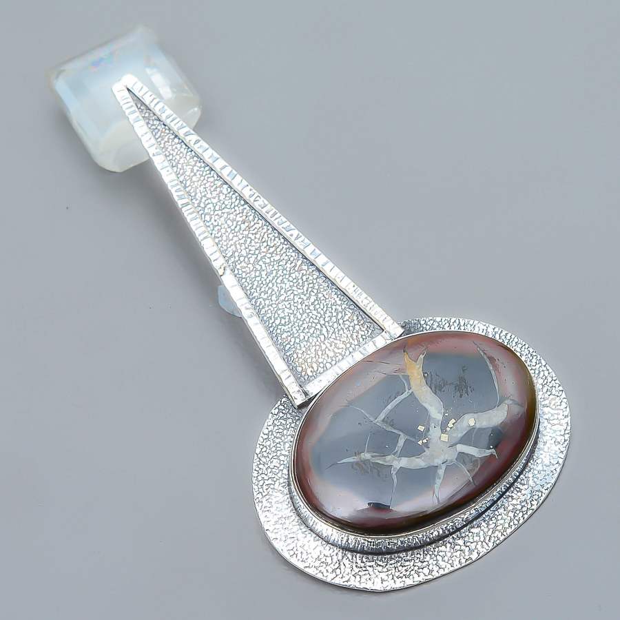 Septarian Stone 925 Sterling Silver Pendant, Handmade Pendant, Oval Pendant, Brown Pendant, Unique Silver Pendant, Fine Pendant, Silver Jewelry Pendant
