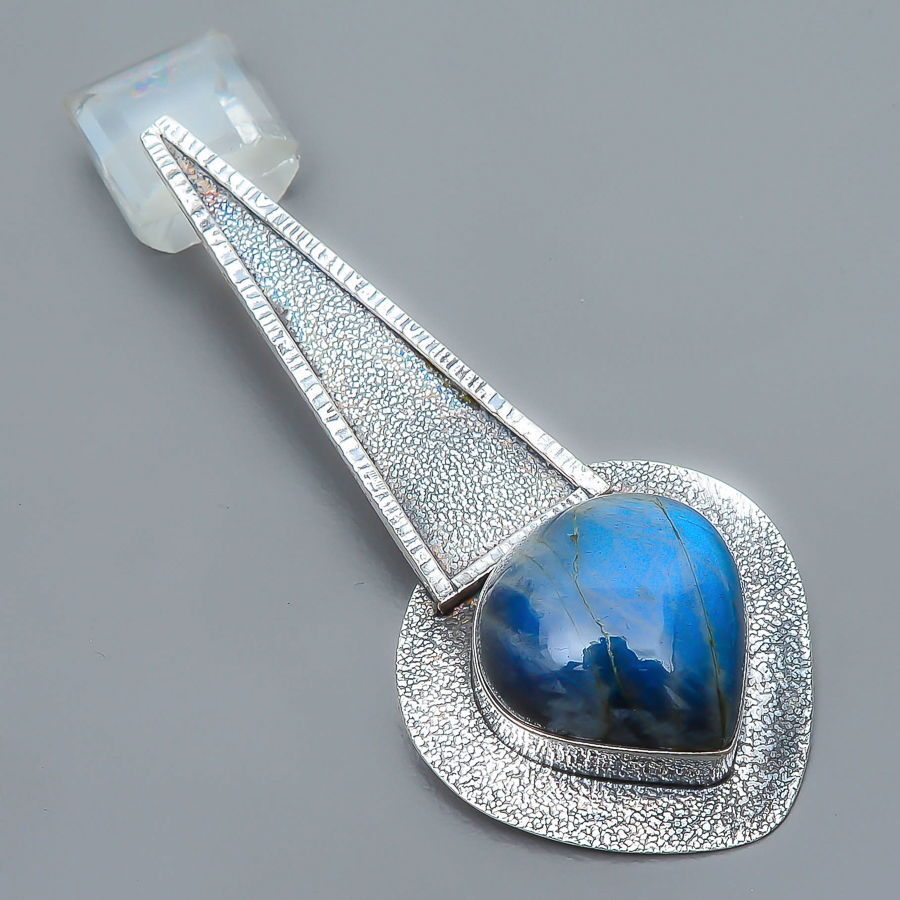 Labradorite 925 Sterling Silver Pendant, Handmade Pendant, Pear Pendant, Black Pendant, Unique Silver Pendant, Fine Pendant, Silver Jewelry Pendant