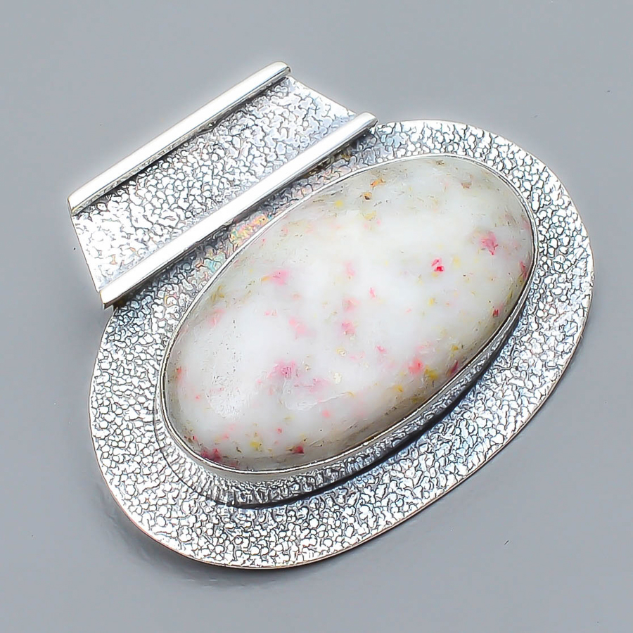 Cinnabar Arizona 925 Sterling Silver Pendant, Handmade Pendant, Oval Pendant, White Pendant, Unique Silver Pendant, Fine Pendant, Silver Jewelry Pendant