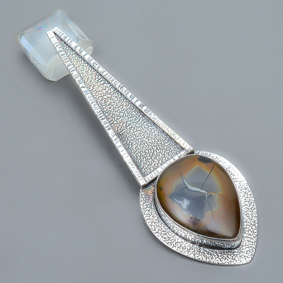 Septarian Stone 925 Sterling Silver Pendant, Handmade Pendant, Pear Pendant, Brown Pendant, Unique Silver Pendant, Fine Pendant, Silver Jewelry Pendant