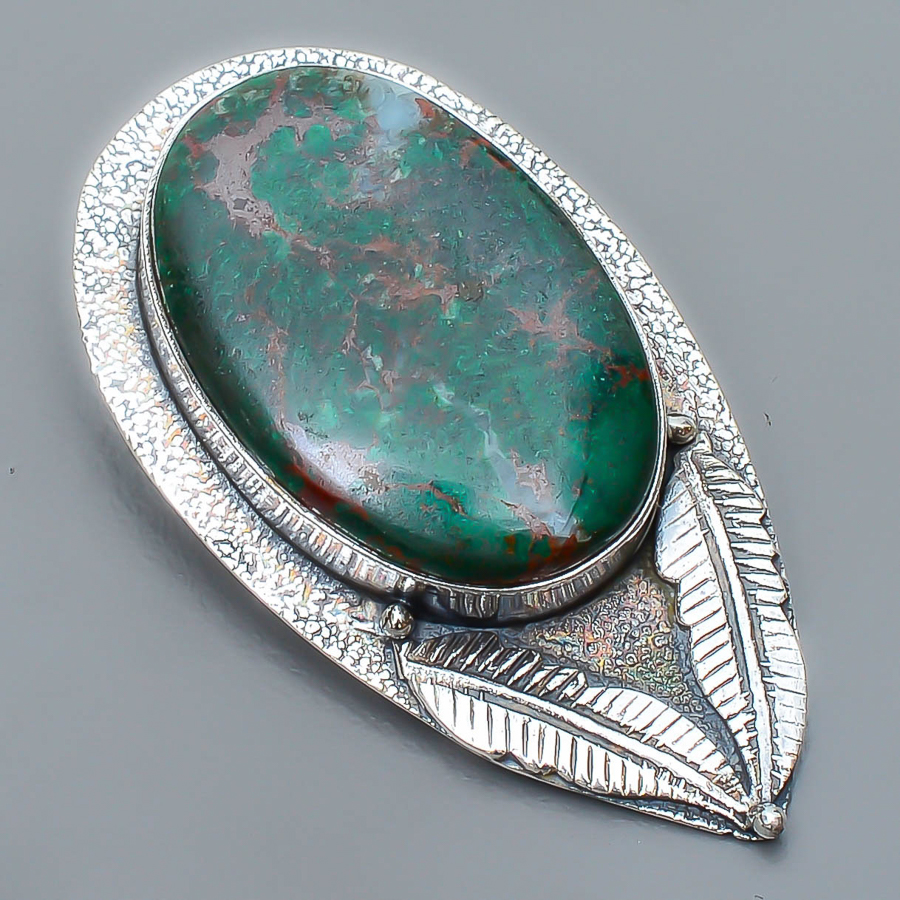 Cuprite Chrysocolla 925 Sterling Silver Pendant, Handmade Pendant, Oval Pendant, Green Pendant, Unique Silver Pendant, Fine Pendant, Silver Jewelry Pendant