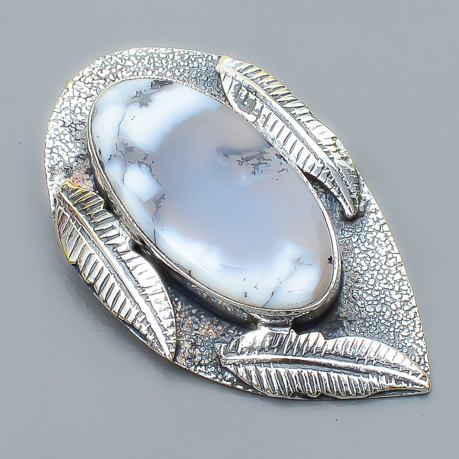 Dendritic Opal 925 Sterling Silver Pendant, Handmade Pendant, Oval Pendant, White Pendant, Unique Silver Pendant, Fine Pendant, Silver Jewelry Pendant