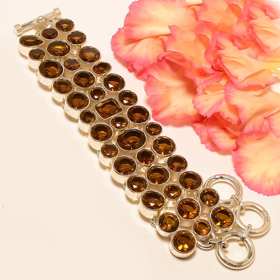 Smokey Quartz 925 Sterling Silver Handmade Jewelry Bracelet 